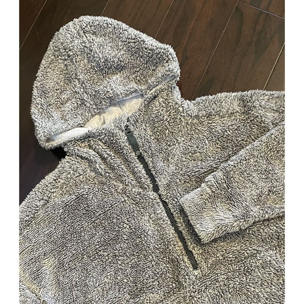 prAna Sherpa Fleece Pullover Hoodie Women Sm Gray 1/4 Zip Recycled Teddy Cozy